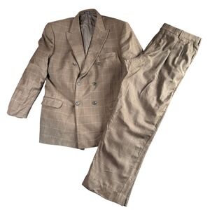 Paul Fredrick Mens Brown Windowpane Wool Suit Separate Blazer‎